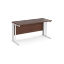 Maestro 25 straight desk 1400mm x 600mm - white cable managed leg frame and walnut top