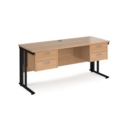 Maestro 25 straight desk 1600mm x 600mm with two x 2 drawer pedestals - black cable managed leg frame and beech top