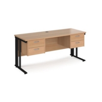 Maestro 25 straight desk 1600mm x 600mm with two x 2 drawer pedestals - black cable managed leg frame and beech top