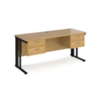 Maestro 25 straight desk 1600mm x 600mm with two x 2 drawer pedestals - black cable managed leg frame and oak top