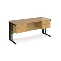 Maestro 25 straight desk 1600mm x 600mm with two x 2 drawer pedestals - black cable managed leg frame and oak top