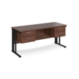 Maestro 25 straight desk 1600mm x 600mm with two x 2 drawer pedestals - black cable managed leg frame and walnut top