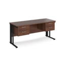 Maestro 25 straight desk 1600mm x 600mm with two x 2 drawer pedestals - black cable managed leg frame and walnut top