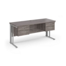 Maestro 25 straight desk 1600mm x 600mm with two x 2 drawer pedestals - silver cable managed leg frame leg and grey oak top