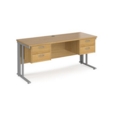 Maestro 25 straight desk 1600mm x 600mm with two x 2 drawer pedestals - silver cable managed leg frame and oak top