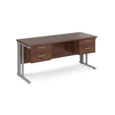 Maestro 25 straight desk 1600mm x 600mm with two x 2 drawer pedestals - silver cable managed leg frame and walnut top