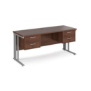 Maestro 25 straight desk 1600mm x 600mm with two x 2 drawer pedestals - silver cable managed leg frame and walnut top