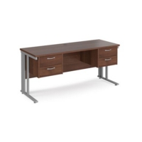 Maestro 25 straight desk 1600mm x 600mm with two x 2 drawer pedestals - silver cable managed leg frame and walnut top