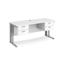 Maestro 25 straight desk 1600mm x 600mm with two x 2 drawer pedestals - silver cable managed leg frame and white top