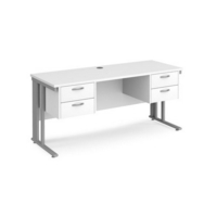 Maestro 25 straight desk 1600mm x 600mm with two x 2 drawer pedestals - silver cable managed leg frame and white top
