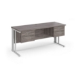 Maestro 25 straight desk 1600mm x 600mm with two x 2 drawer pedestals - white cable managed leg frame leg and grey oak top