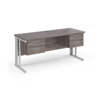 Maestro 25 straight desk 1600mm x 600mm with two x 2 drawer pedestals - white cable managed leg frame leg and grey oak top