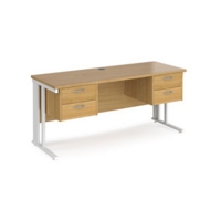 Maestro 25 straight desk 1600mm x 600mm with two x 2 drawer pedestals - white cable managed leg frame and oak top