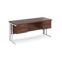 Maestro 25 straight desk 1600mm x 600mm with two x 2 drawer pedestals - white cable managed leg frame and walnut top