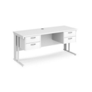 Maestro 25 straight desk 1600mm x 600mm with two x 2 drawer pedestals - white cable managed leg frame and white top