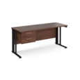 Maestro 25 straight desk 1600mm x 600mm with 2 drawer pedestal - black cable managed leg frame and walnut top