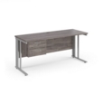 Maestro 25 straight desk 1600mm x 600mm with 2 drawer pedestal - silver cable managed leg frame leg and grey oak top