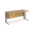Maestro 25 straight desk 1600mm x 600mm with 2 drawer pedestal - silver cable managed leg frame and oak top
