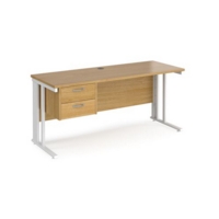 Maestro 25 straight desk 1600mm x 600mm with 2 drawer pedestal - white cable managed leg frame and oak top