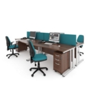 Maestro 25 straight desk 1600mm x 600mm with 2 drawer pedestal - white cable managed leg frame and oak top