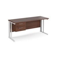 Maestro 25 straight desk 1600mm x 600mm with 2 drawer pedestal - white cable managed leg frame and walnut top