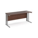 Maestro 25 straight desk 1600mm x 600mm - silver cable managed leg frame and walnut top