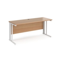 Maestro 25 straight desk 1600mm x 600mm - white cable managed leg frame and beech top