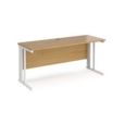 Maestro 25 straight desk 1600mm x 600mm - white cable managed leg frame and oak top