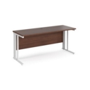 Maestro 25 straight desk 1600mm x 600mm - white cable managed leg frame and walnut top