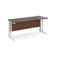 Maestro 25 straight desk 1600mm x 600mm - white cable managed leg frame and walnut top