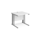 Maestro 25 straight desk 800mm x 800mm - silver cable managed leg frame and white top