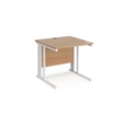 Maestro 25 straight desk 800mm x 800mm - white cable managed leg frame and beech top