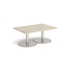 Monza rectangular coffee table with flat round brushed steel bases 1200mm x 800mm - made to order