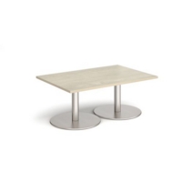 Monza rectangular coffee table with flat round brushed steel bases 1200mm x 800mm - made to order