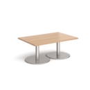 Monza rectangular coffee table with flat round brushed steel bases 1200mm x 800mm - beech
