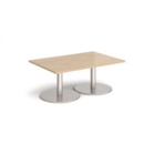 Monza rectangular coffee table with flat round brushed steel bases 1200mm x 800mm - kendal oak