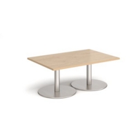 Monza rectangular coffee table with flat round brushed steel bases 1200mm x 800mm - kendal oak