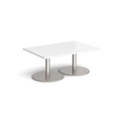 Monza rectangular coffee table with flat round brushed steel bases 1200mm x 800mm - white