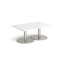 Monza rectangular coffee table with flat round brushed steel bases 1200mm x 800mm - white