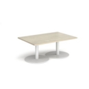 Monza rectangular coffee table with flat round white bases 1200mm x 800mm - made to order