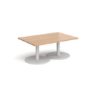 Monza rectangular coffee table with flat round white bases 1200mm x 800mm - beech