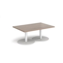 Monza rectangular coffee table with flat round white bases 1200mm x 800mm - barcelona walnut