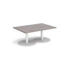 Monza rectangular coffee table with flat round white bases 1200mm x 800mm - grey oak