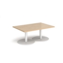 Monza rectangular coffee table with flat round white bases 1200mm x 800mm - kendal oak