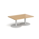 Monza rectangular coffee table with flat round white bases 1200mm x 800mm - oak