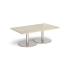 Monza rectangular coffee table with flat round brushed steel bases 1400mm x 800mm - made to order