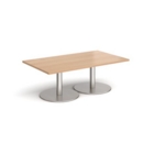 Monza rectangular coffee table with flat round brushed steel bases 1400mm x 800mm - beech