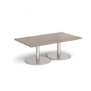 Monza rectangular coffee table with flat round brushed steel bases 1400mm x 800mm - barcelona walnut
