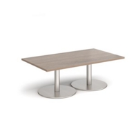 Monza rectangular coffee table with flat round brushed steel bases 1400mm x 800mm - barcelona walnut