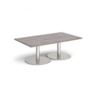 Monza rectangular coffee table with flat round brushed steel bases 1400mm x 800mm - grey oak